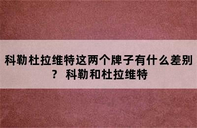 科勒杜拉维特这两个牌子有什么差别？ 科勒和杜拉维特